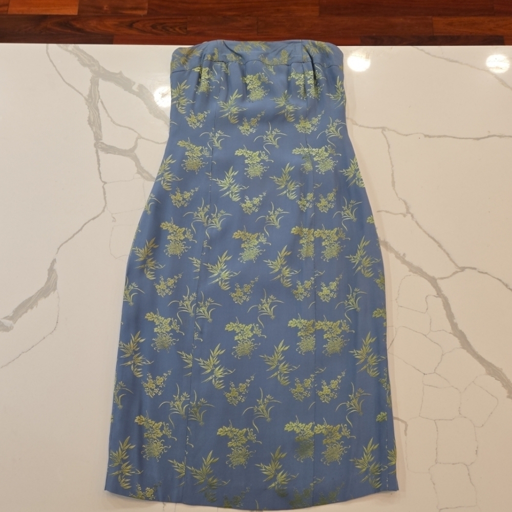 Shoshanna 100% Silk Floral Embroidered Cocktail Party Dress Blue Chartruesse 10